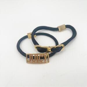 JUICY COUTURE Hair Ties Set of 2 Y2K 2000s Gold Black Logo Elastic Bands *FLAWS
